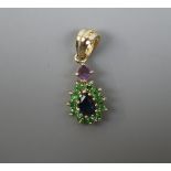 9ct gold sapphire amethyst peridot set pendant