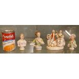 Collection of china to include Victorian half dolls