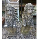 Pair of stone lions - Approx height: 82cm