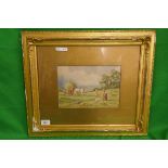 Watercolour hay making scene signed Vernon Foster - Approx image size: 25cm x 17cm