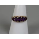 9ct gold 5 stone amethyst ring - Size: P«
