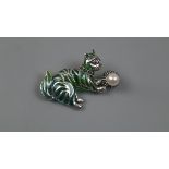 Silver & Plique-…-jour cat brooch / pendent