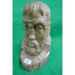 Signed carved bust of gentleman - Approx height: 34cm