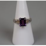 9ct gold amethyst and diamond set ring - Size: M