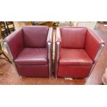 Pair of mid century design leather and alloy armchairs