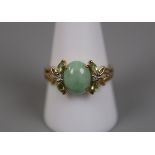 9ct gold jade peridot and diamond set ring - Size: T