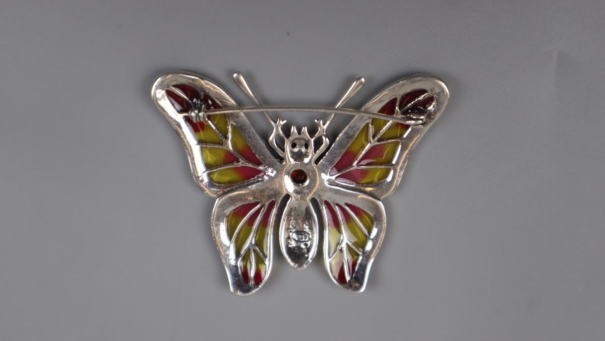 Silver enamel and garnet set butterfly brooch - Bild 2 aus 2