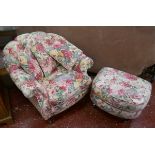 Upholstered armchair and matching stool