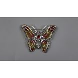 Silver enamel and garnet set butterfly brooch