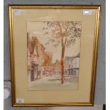 Colour-wash Evesham High Street signed Moira Huntley '77 - Approx IS: 24cm x 33cm