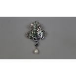 Silver & Plique-…-jour pearl drop brooch / pendent