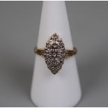 9ct gold boat shaped diamond ring - Size: O