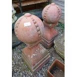 Pair of terracotta orb finials - Approx height: 71cm