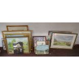 Collection of paintings to include oil, watercolours and prints