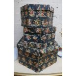 3 graduated ladies hat boxes containing hats, fur stoles and handkerchiefs (some silk)