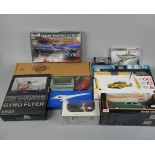 Collection of models to include remote controlled helicopter, die cast cars, model kits etc.