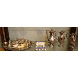 Silver plate condiment sets, Regent coffee pot, water jugs etc