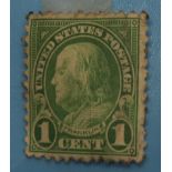 Benjamin Franklin USA 1 cent green stamp