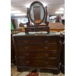 Mahogany chest of drawers with vanity mirror - Approx size W: 104cm D: 46cm H: 89cm