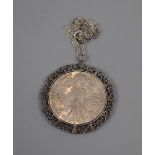 Hallmarked silver chain with silver Austrian coin pendant 1780