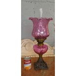 Victorian ruby glass oil lamp