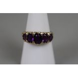 9ct gold 5 stone amethyst ring - Size O