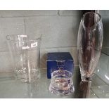 Dartington glass vase together with Gleneagles crystal wine coaster and LSA international