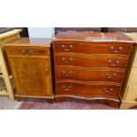 Yew wood serpentine front chest of drawers together with bedside cabinetÿ