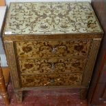 Ornately decorated chest of 3 drawers - Approx size W: 61cm D: 41cm H: 75cm