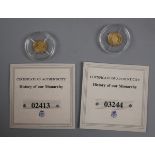 2 fine gold 0.999 coins History of our Monarchy with C.O.A's