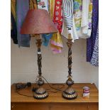 Pair of ornate table lamps adorned with dragonflies
