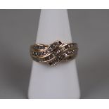 9ct gold diamond set ring - Size O