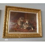 Picture in gilt frame - Mother Cat and Kittens in Attic