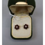 Pair of gold, garnet & pearl set earrings