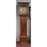 Antique oak grandfather clock with brass face and 8 day movement by J Dumvile, Alderney