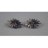 Pair of fine 18ct white gold diamond and sapphire earrings