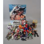 Star Wars figures together with a poster and quantity of action hero figures