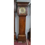 Antique oak grandfather clock with brass face and 30 hour movement by William Porthouse, Penrith