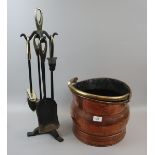 Copper coal bucket together with companion set