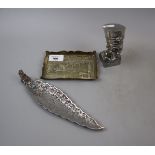 Brass pin tray, white metal incense burner together with a white metal pharaoh bust