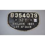 Railway - Original cast iron Shildon wagon plate