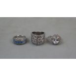 3 silver stone set rings