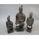 Set of 3 Chinese terracotta warriors - Approx height of tallest: 29cm