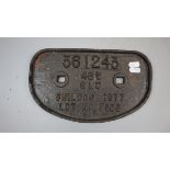 Railway - Original cast iron Shildon wagon plate