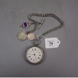 Silver pocket watch on silver Albert chain