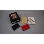 Vintage wooden playing card bridge set box embroidered with King of Hearts