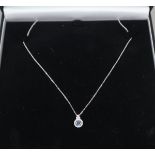 Fine 18ct white gold, Aquamarine and diamond pendant on 18ct white gold chain