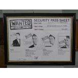 Original security pass sheet from dressing room door signed by Cliff Richard from Wanted tour 2002