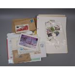Stamps - World box with stock cards, packets, cigar box for sorting.