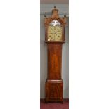 Antique inlaid mahogany grandfather clock with painted face and 8 day movement